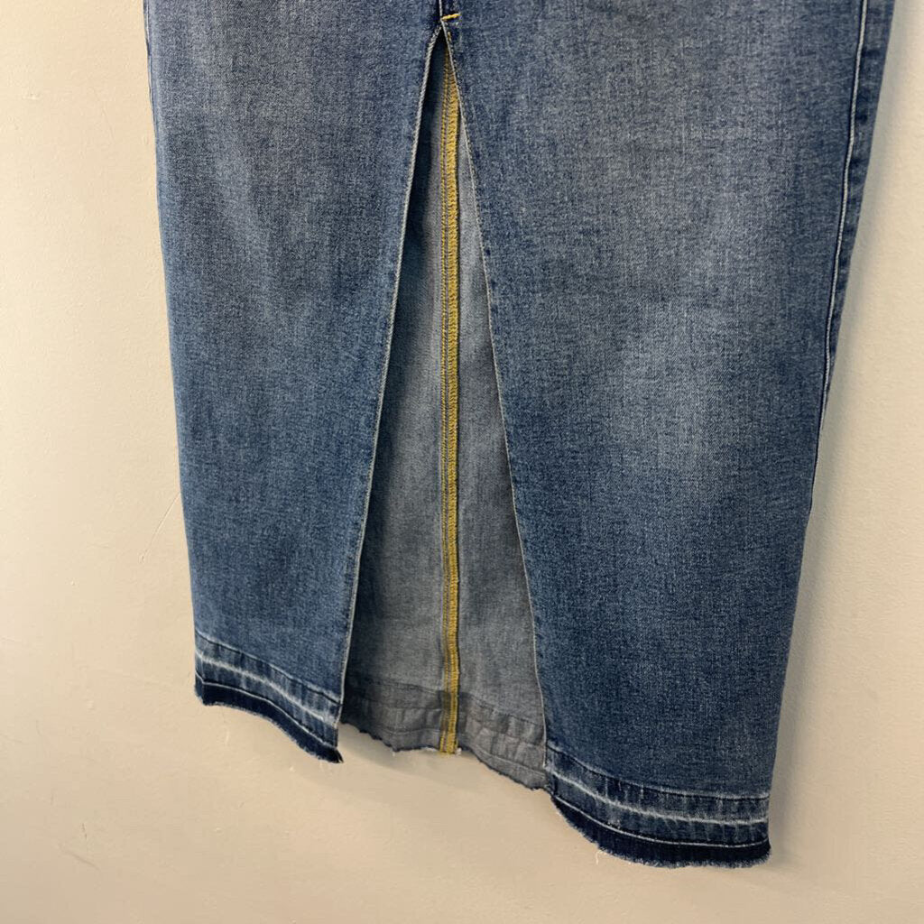 Express Medium Wash Denim Front Slit Maxi Skirt 6