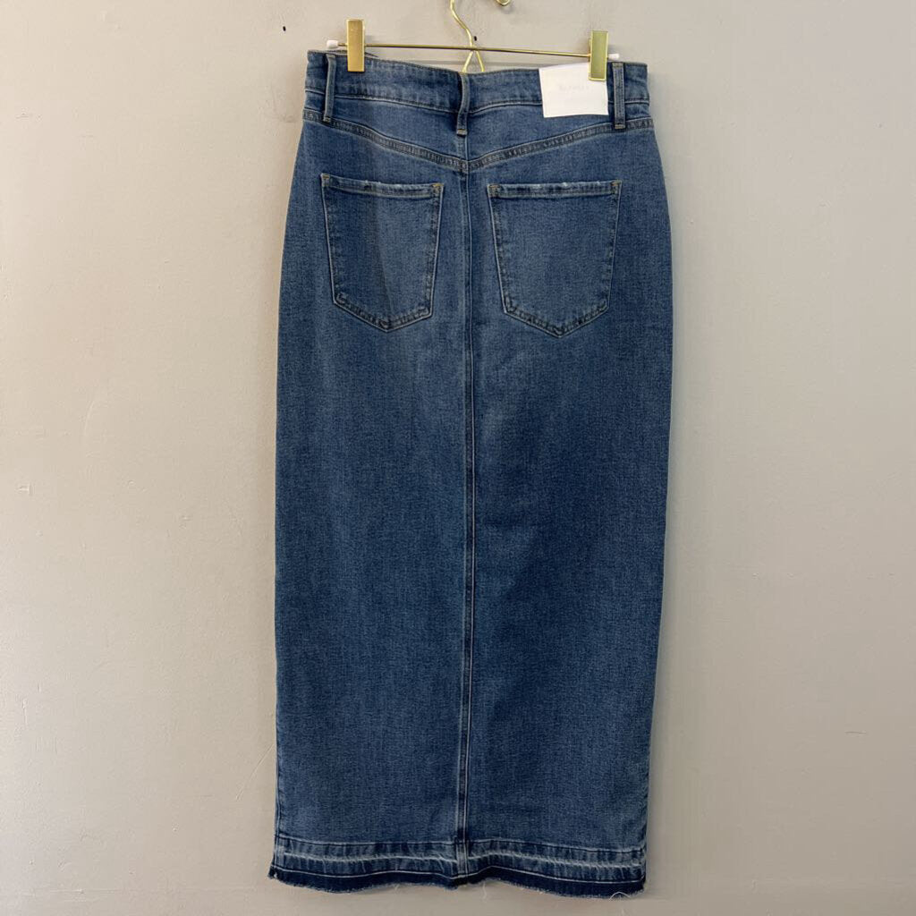 Express Medium Wash Denim Front Slit Maxi Skirt 6