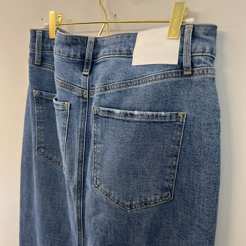 Express Medium Wash Denim Front Slit Maxi Skirt 6