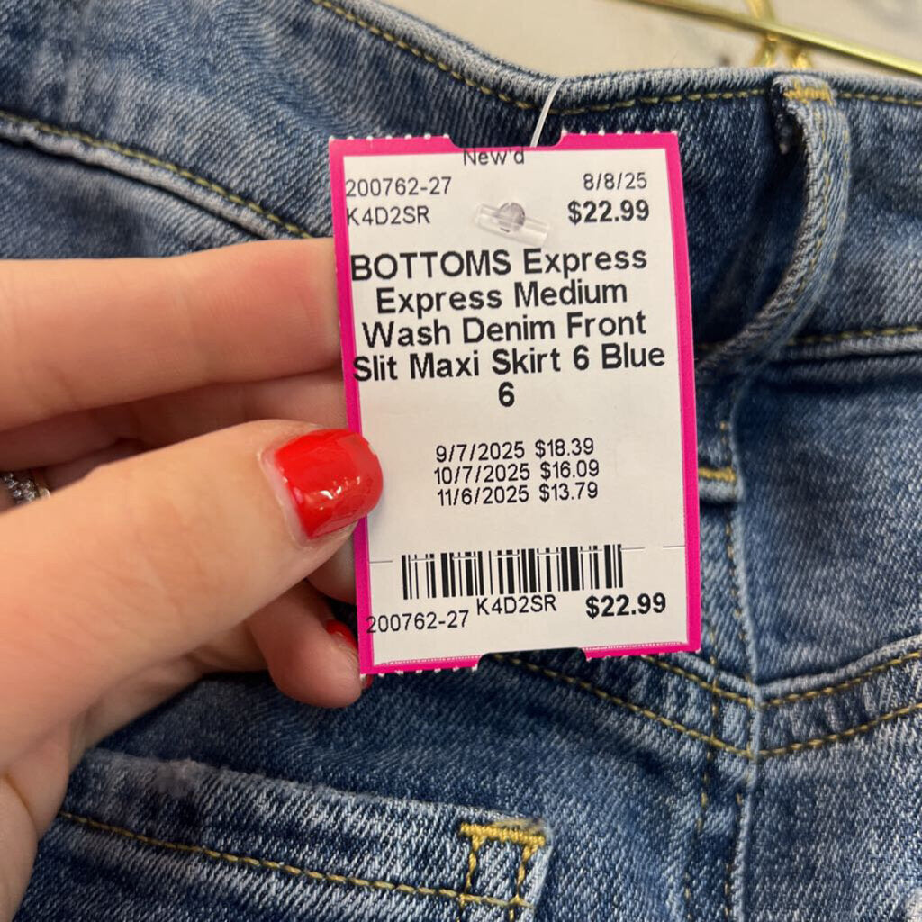 Express Medium Wash Denim Front Slit Maxi Skirt 6