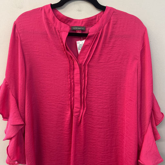 Vince Camuto Hot Pink Silky Short Ruffle Sleeve Top Large