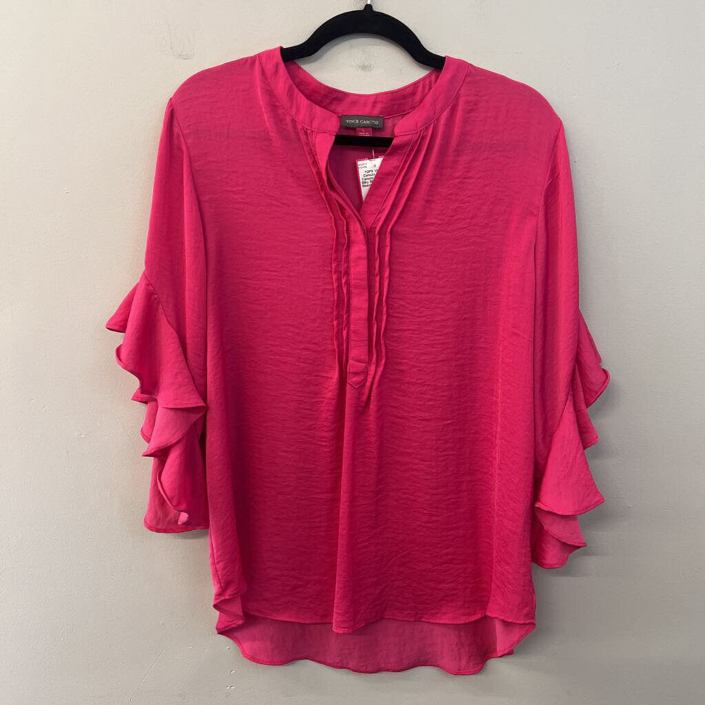 Vince Camuto Hot Pink Silky Short Ruffle Sleeve Top Large