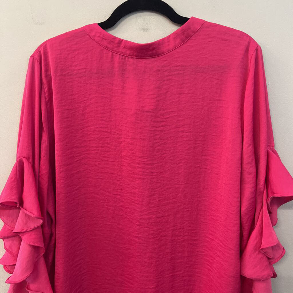 Vince Camuto Hot Pink Silky Short Ruffle Sleeve Top Large