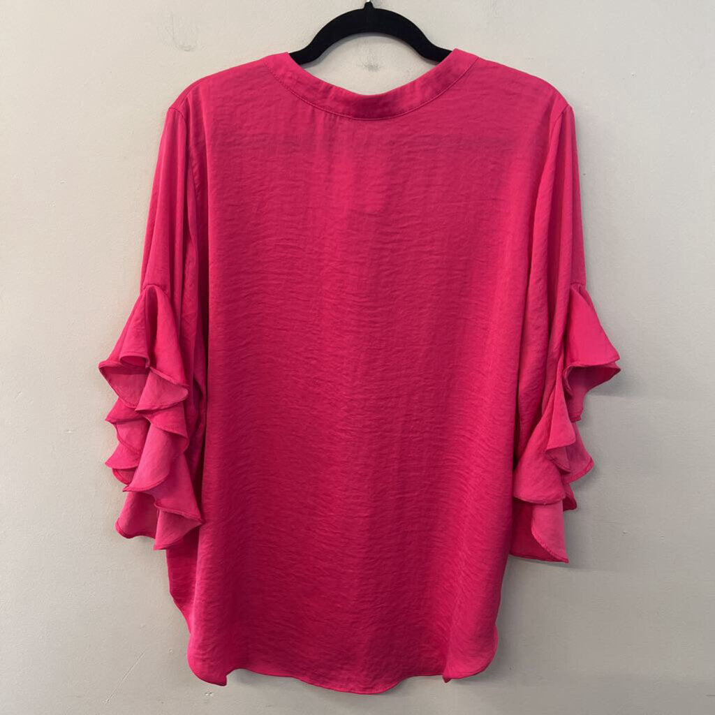 Vince Camuto Hot Pink Silky Short Ruffle Sleeve Top Large