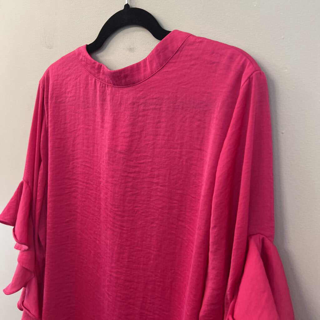 Vince Camuto Hot Pink Silky Short Ruffle Sleeve Top Large