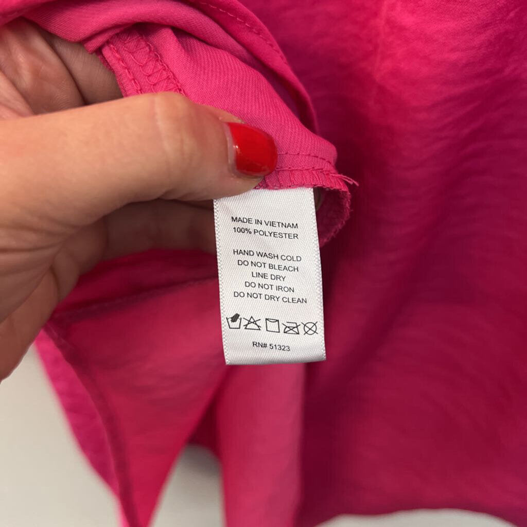 Vince Camuto Hot Pink Silky Short Ruffle Sleeve Top Large