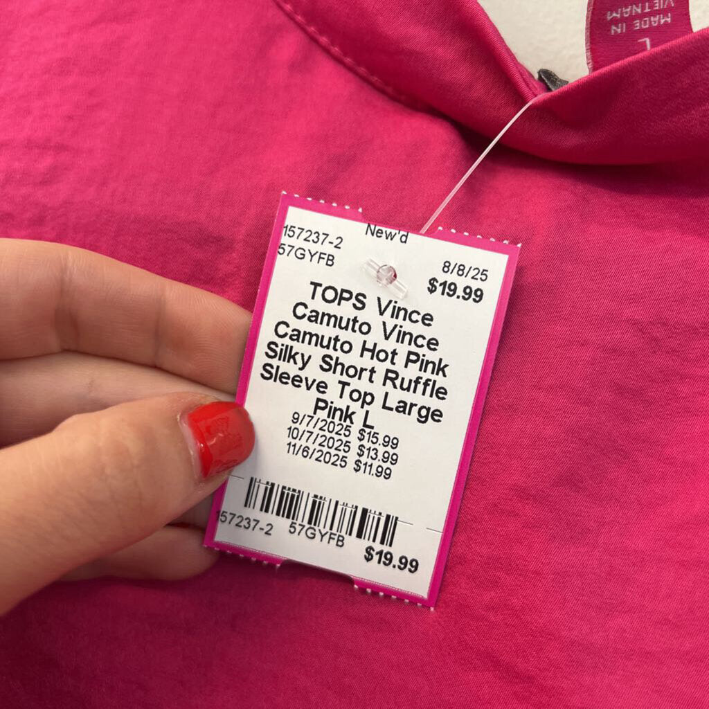 Vince Camuto Hot Pink Silky Short Ruffle Sleeve Top Large
