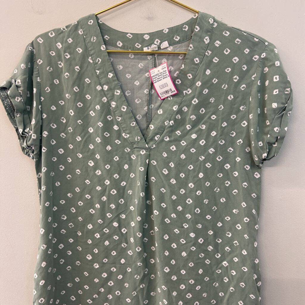 Gap Green/ White Print Short Sleeve Dress Small