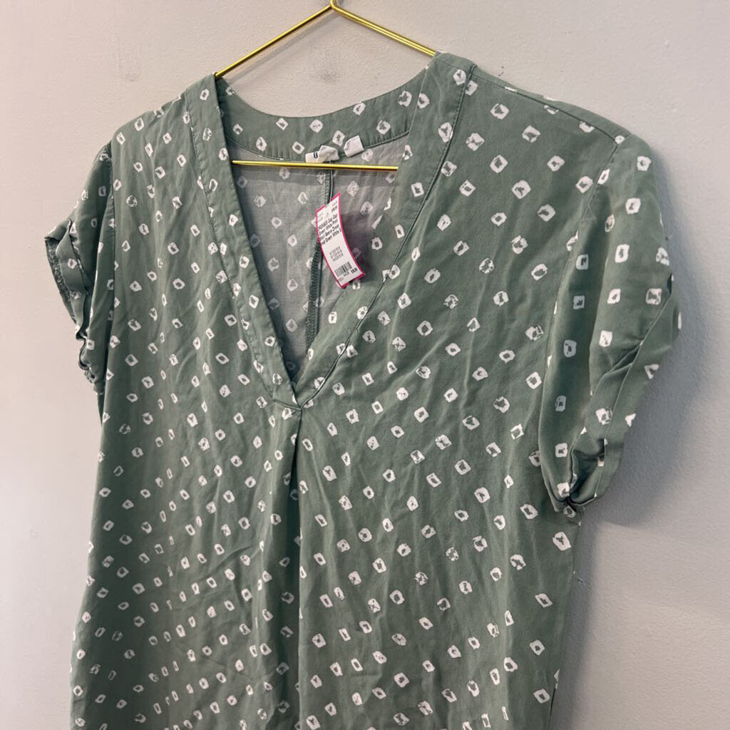 Gap Green/ White Print Short Sleeve Dress Small