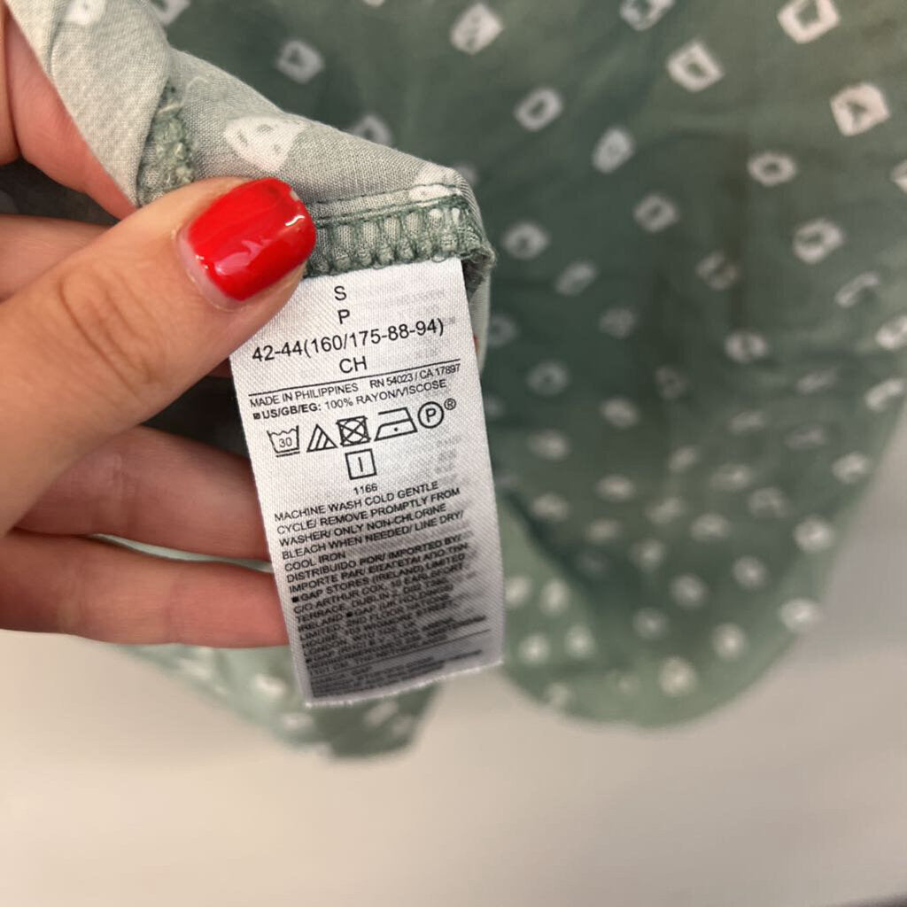 Gap Green/ White Print Short Sleeve Dress Small