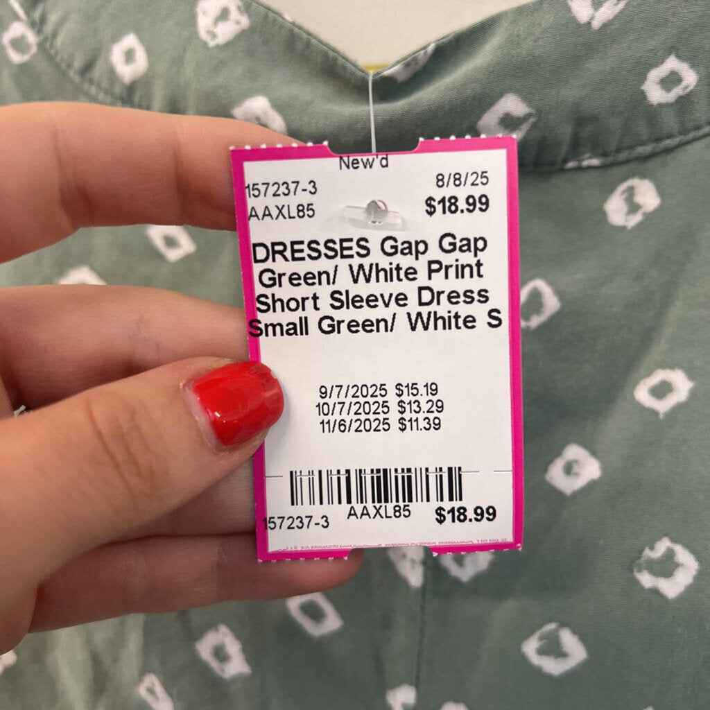 Gap Green/ White Print Short Sleeve Dress Small