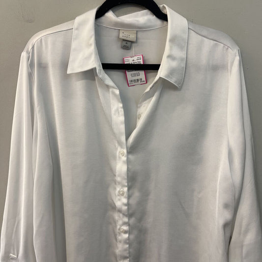 A New Day White Silky Long Sleeve Button Down Top Medium