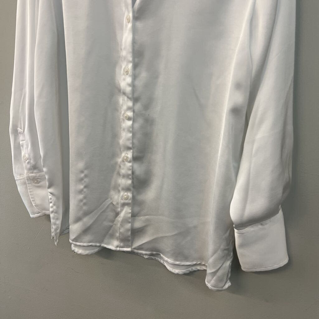 A New Day White Silky Long Sleeve Button Down Top Medium