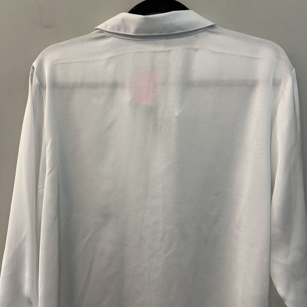 A New Day White Silky Long Sleeve Button Down Top Medium