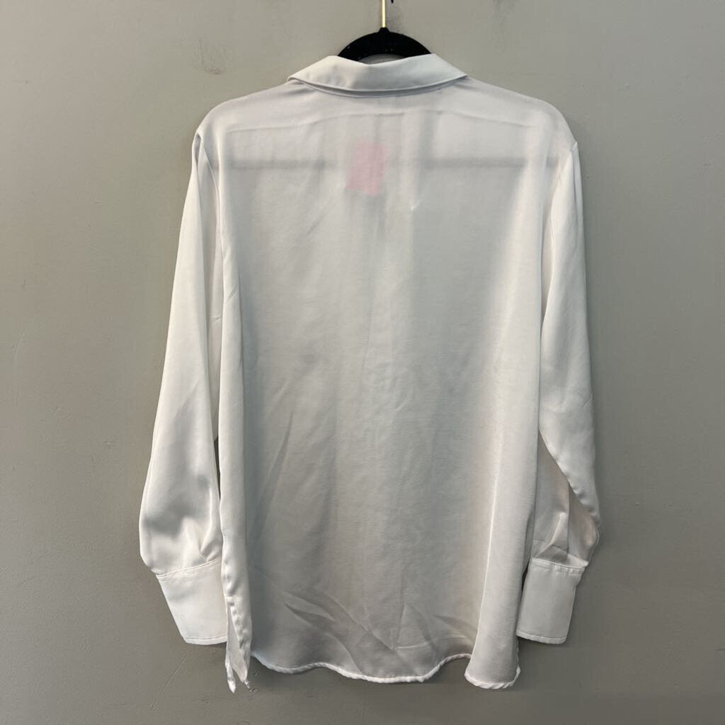 A New Day White Silky Long Sleeve Button Down Top Medium