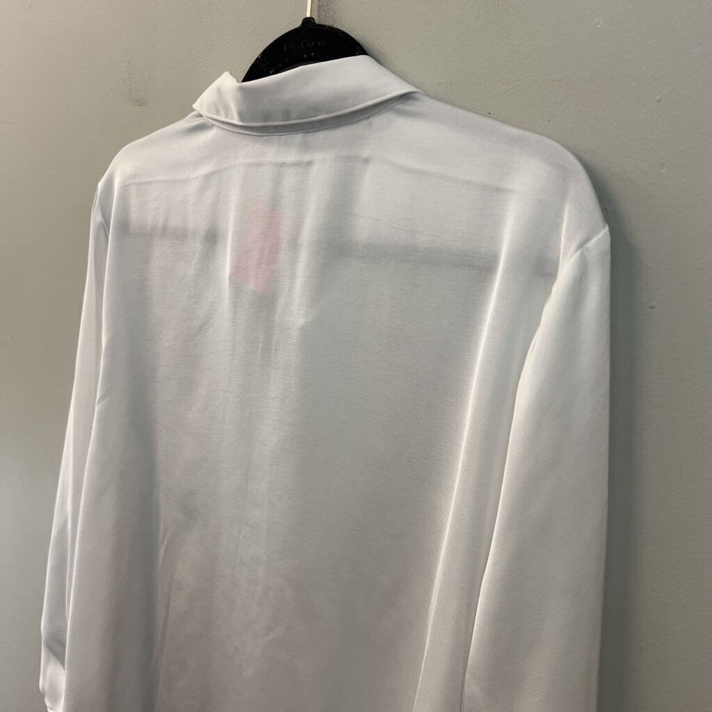 A New Day White Silky Long Sleeve Button Down Top Medium