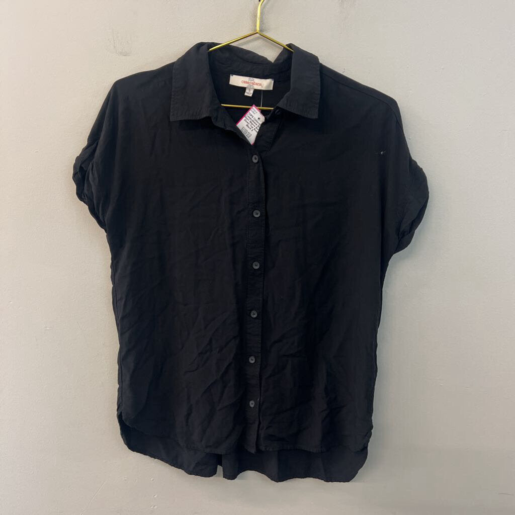 Casacabana Black Short Sleeve Button Down Top Small