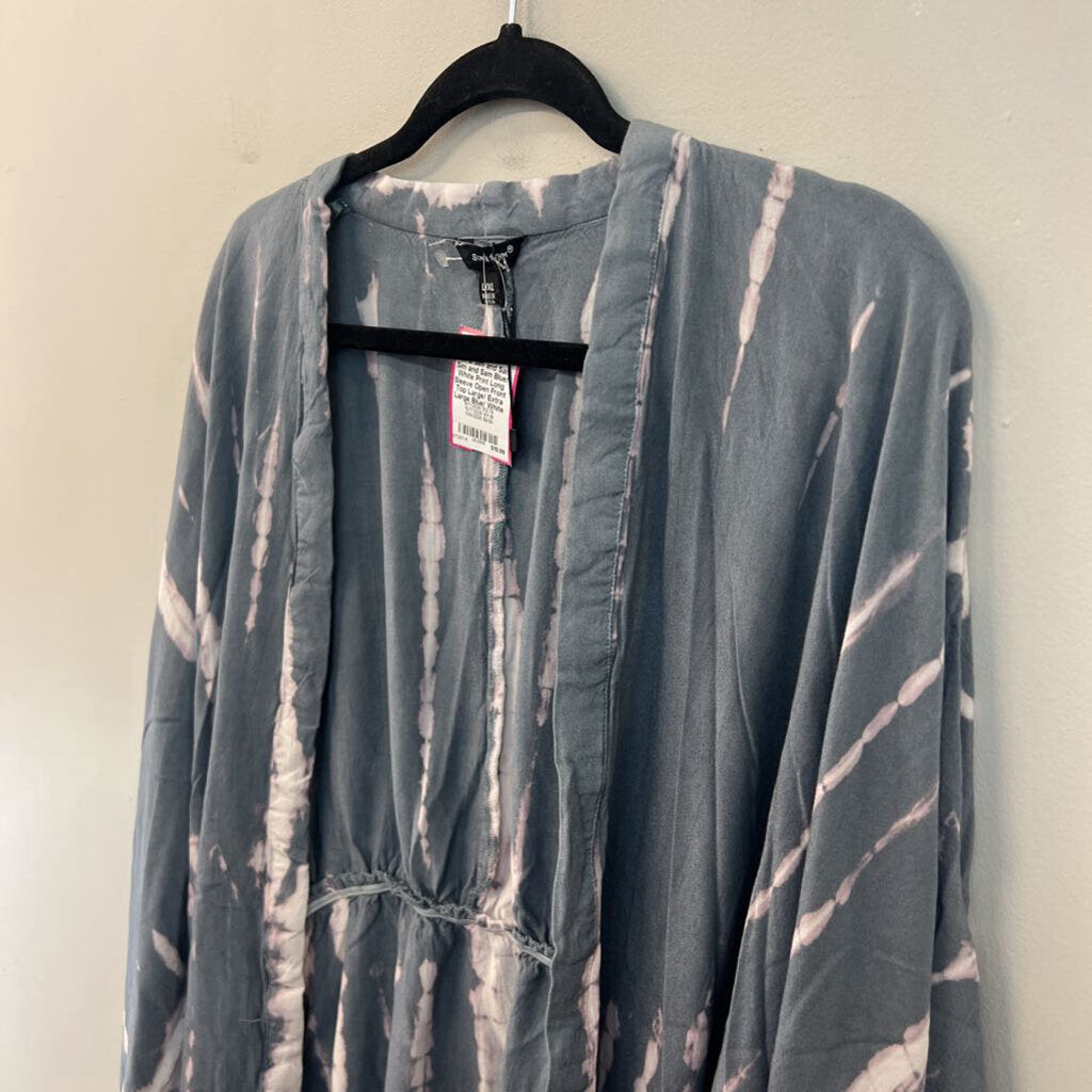 Sim and Sam Blue/ White Print Long Sleeve Open Front Top Large/ Extra Large