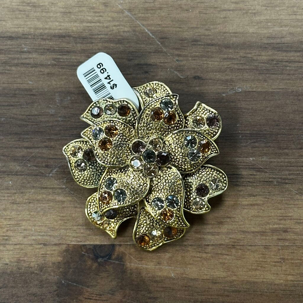 Vintage 70's Gold/ Multi Flower Brooch