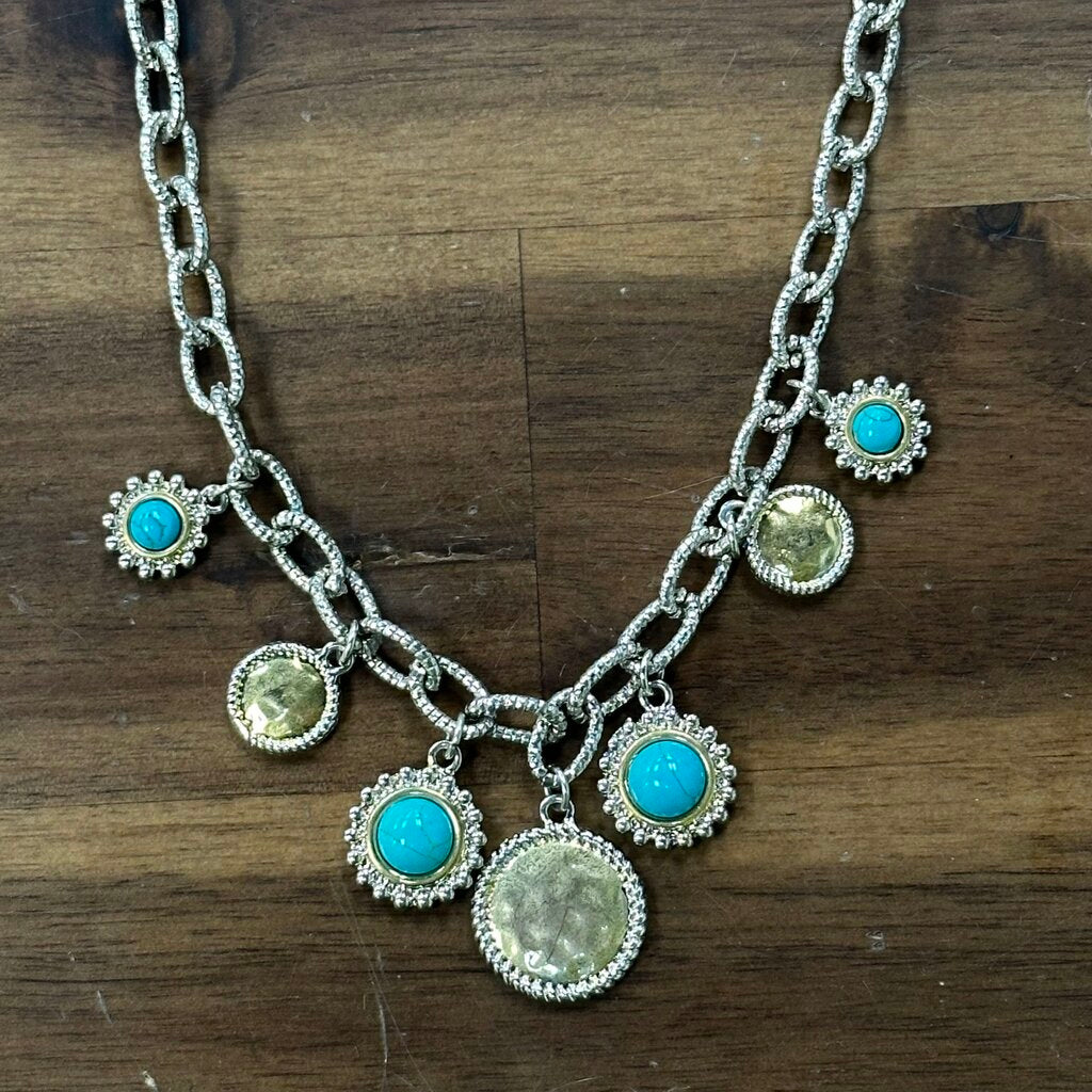Silver/ Gold/ Turquoise Charm Necklace