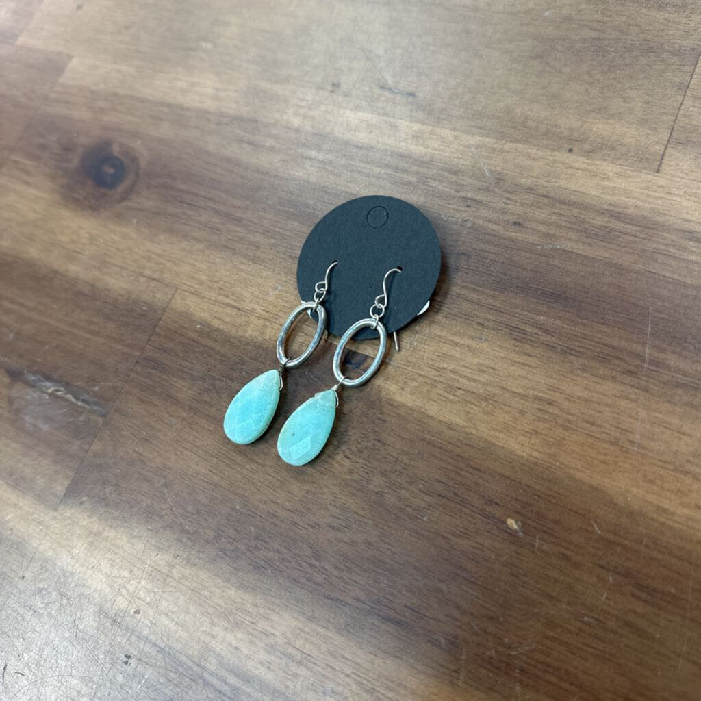 Silver/ Blue Stone Drop Earrings