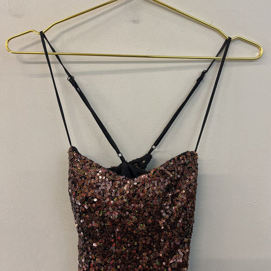City Studio Brown Iridescent Sequin Short Formal Dress 0