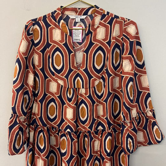 Signature Orange/ Navy Print Long Sleeve Dress Medium