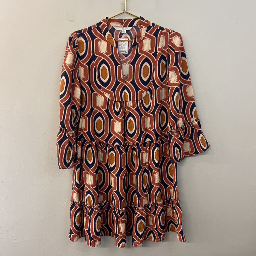 Signature Orange/ Navy Print Long Sleeve Dress Medium