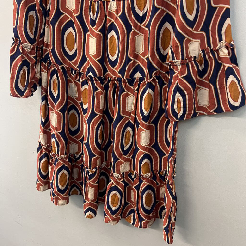 Signature Orange/ Navy Print Long Sleeve Dress Medium