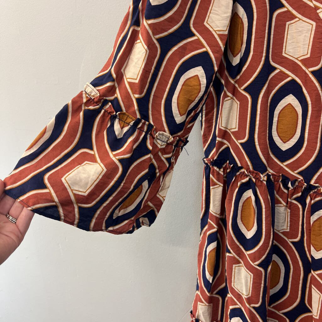 Signature Orange/ Navy Print Long Sleeve Dress Medium