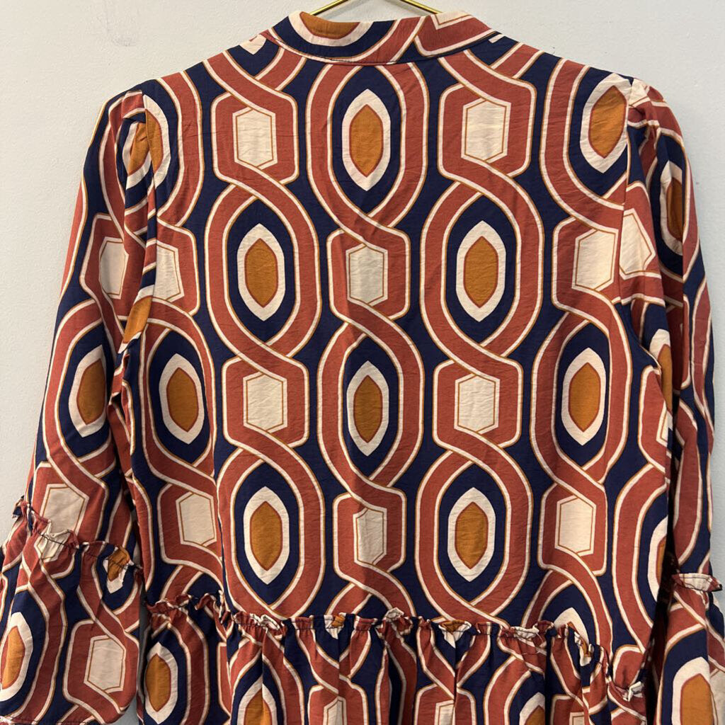 Signature Orange/ Navy Print Long Sleeve Dress Medium