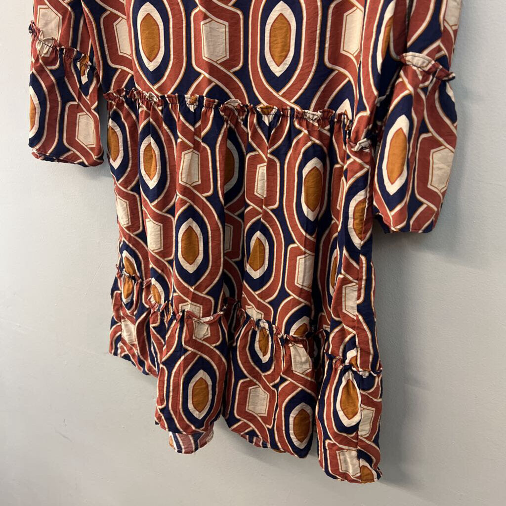 Signature Orange/ Navy Print Long Sleeve Dress Medium