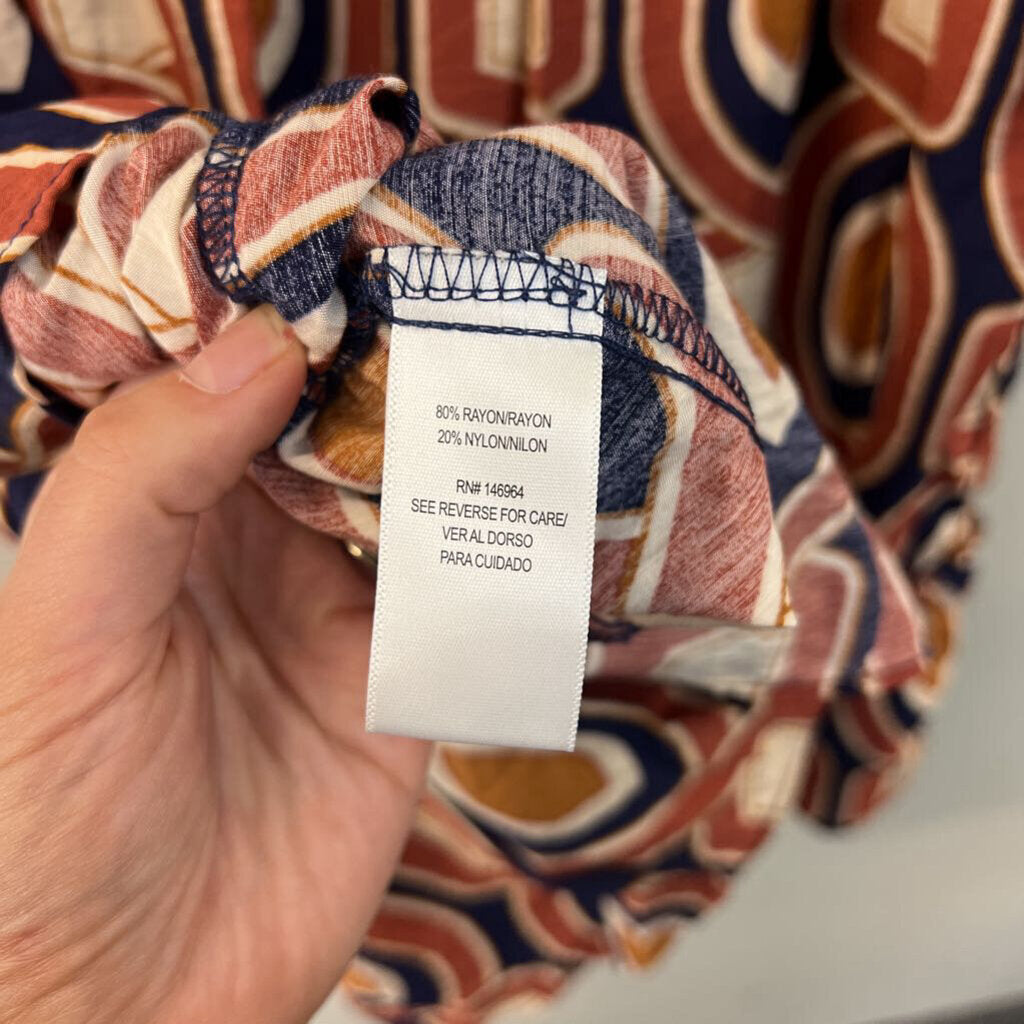Signature Orange/ Navy Print Long Sleeve Dress Medium