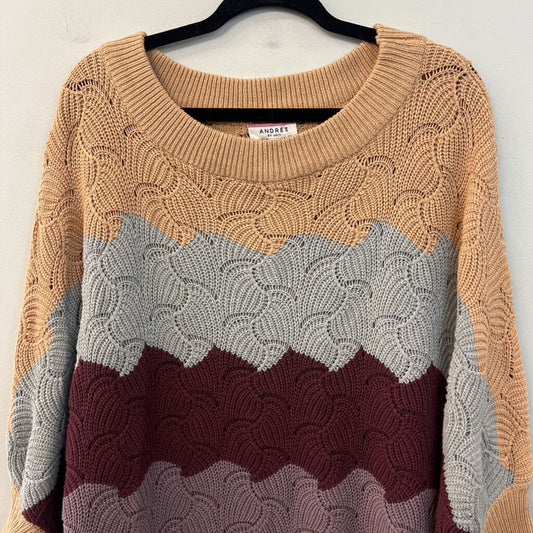 Andree by Unit Grey/ Multi Striped Knit Long Sleeve Sweater Top Medium