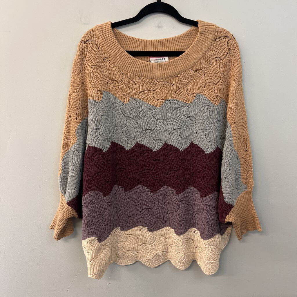 Andree by Unit Grey/ Multi Striped Knit Long Sleeve Sweater Top Medium