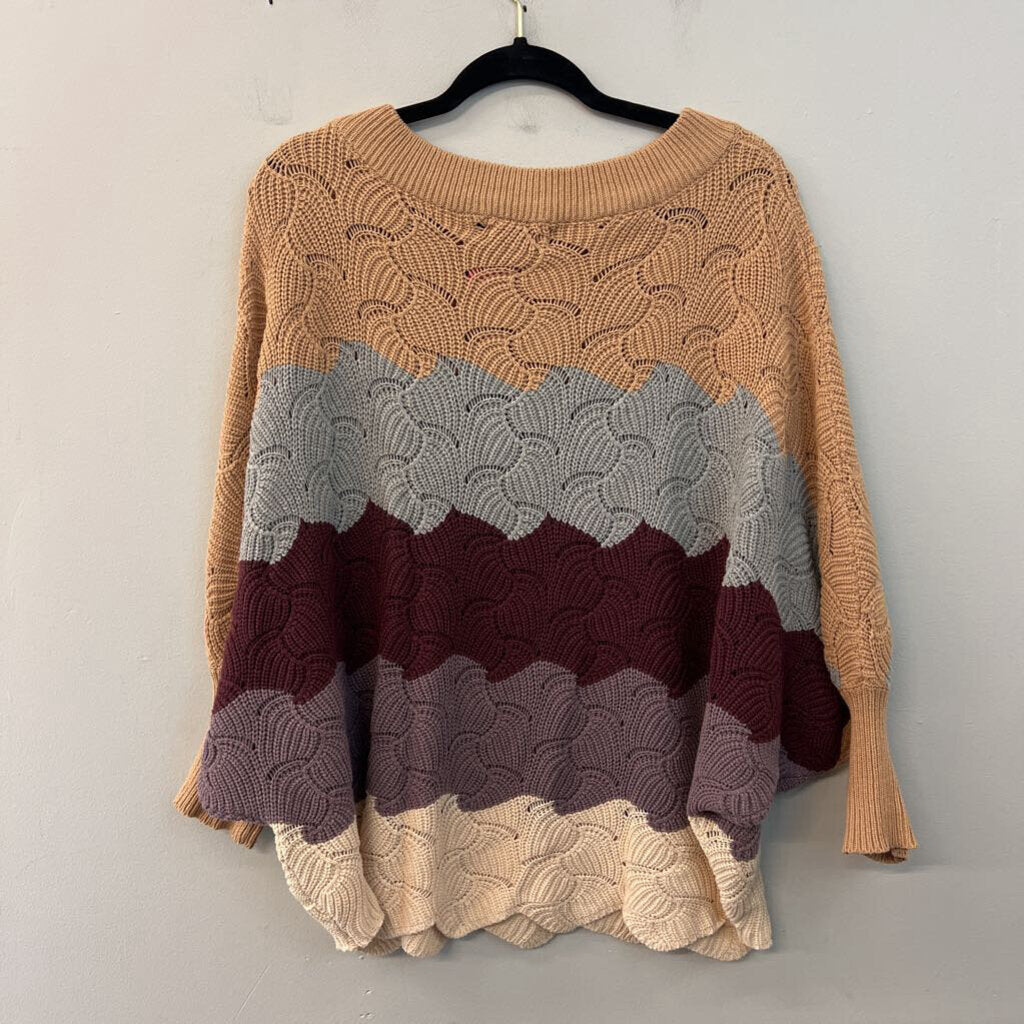 Andree by Unit Grey/ Multi Striped Knit Long Sleeve Sweater Top Medium