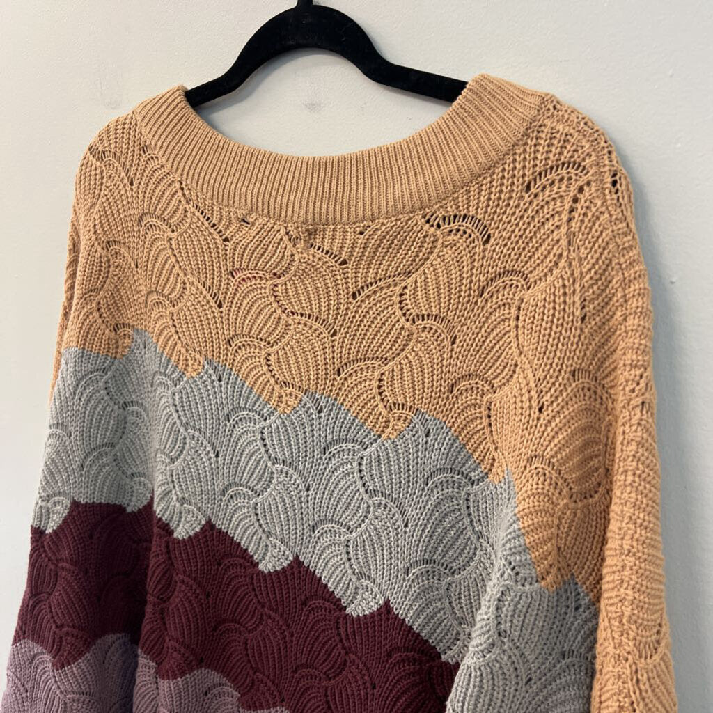 Andree by Unit Grey/ Multi Striped Knit Long Sleeve Sweater Top Medium