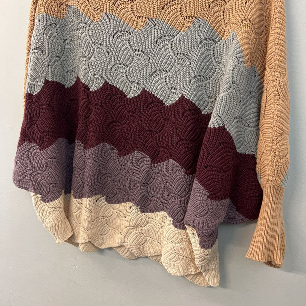 Andree by Unit Grey/ Multi Striped Knit Long Sleeve Sweater Top Medium