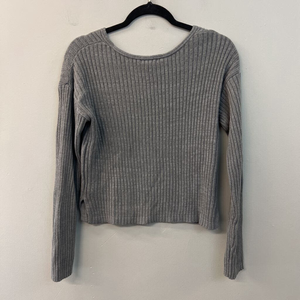 Wild Fable Grey Knit Cropped Long Sleeve Sweater Top Small