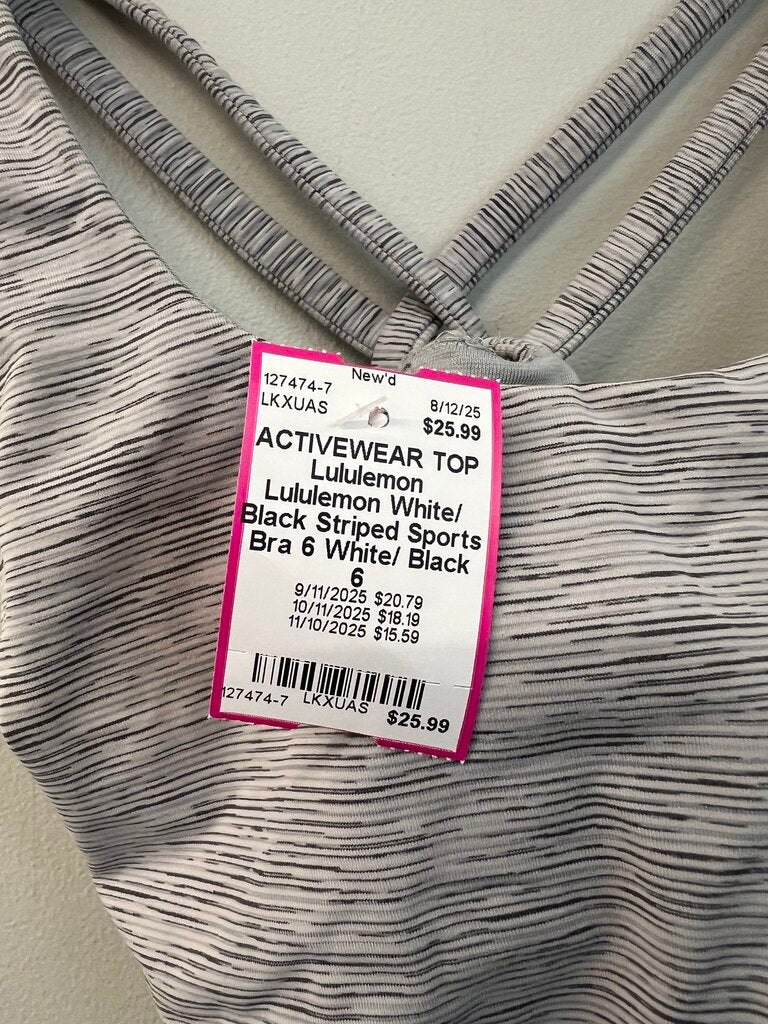 Lululemon White/ Black Striped Sports Bra 6