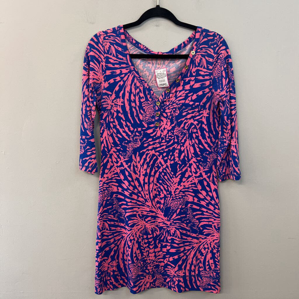Lilly Pulitzer Blue/ Pink Print Long Sleeve Dress Small