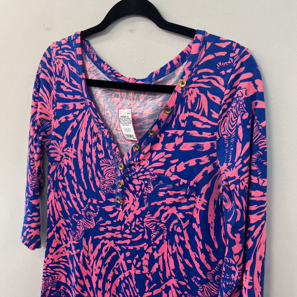 Lilly Pulitzer Blue/ Pink Print Long Sleeve Dress Small