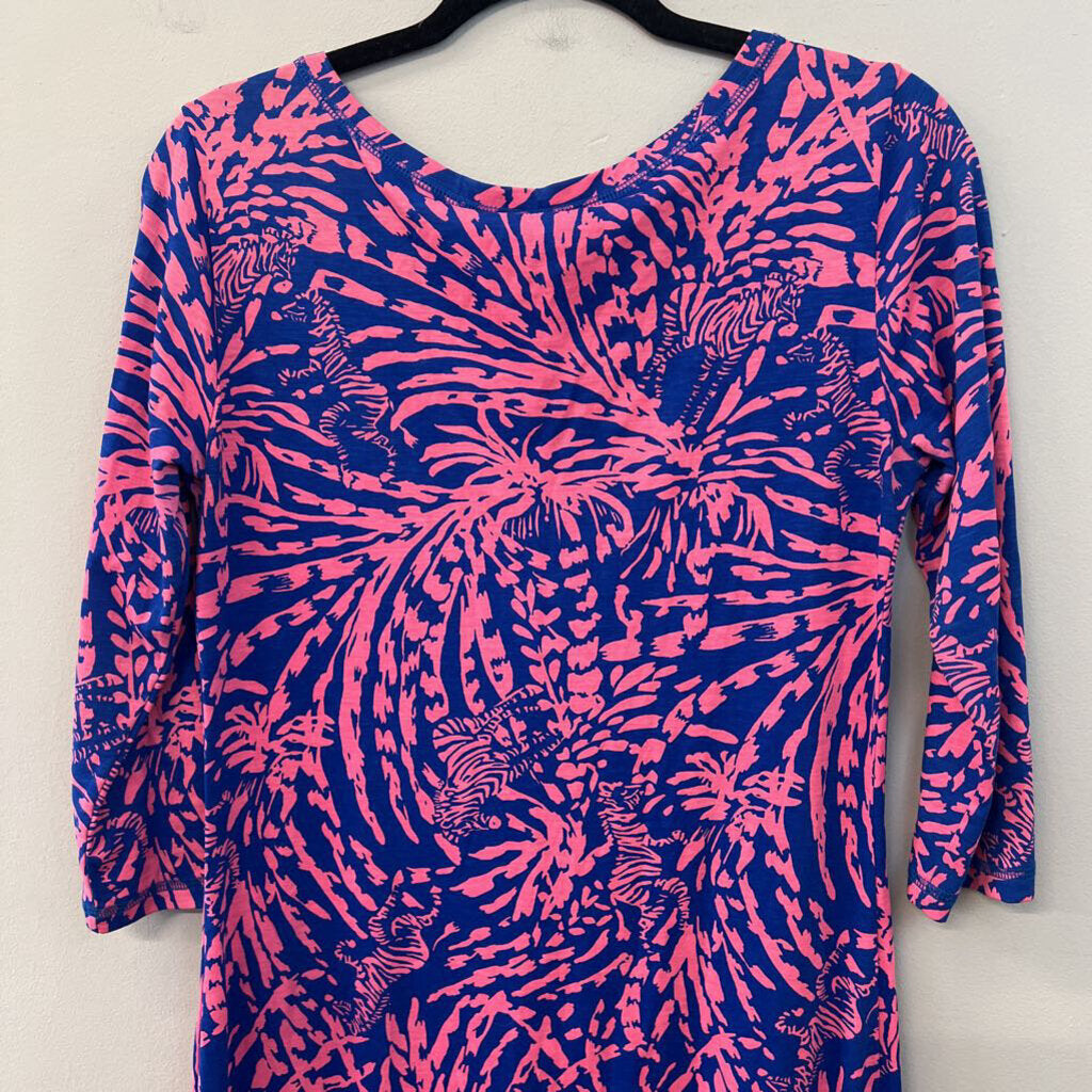 Lilly Pulitzer Blue/ Pink Print Long Sleeve Dress Small