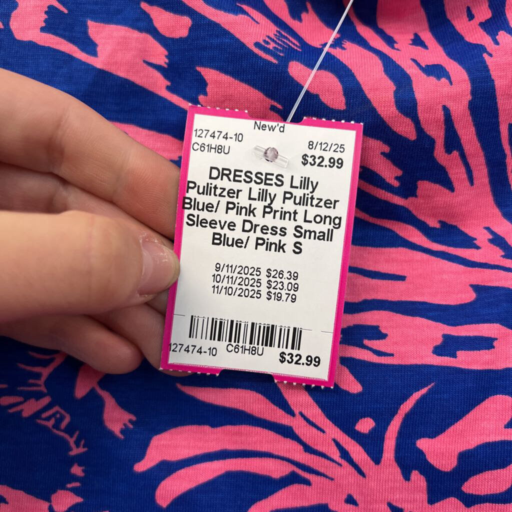 Lilly Pulitzer Blue/ Pink Print Long Sleeve Dress Small