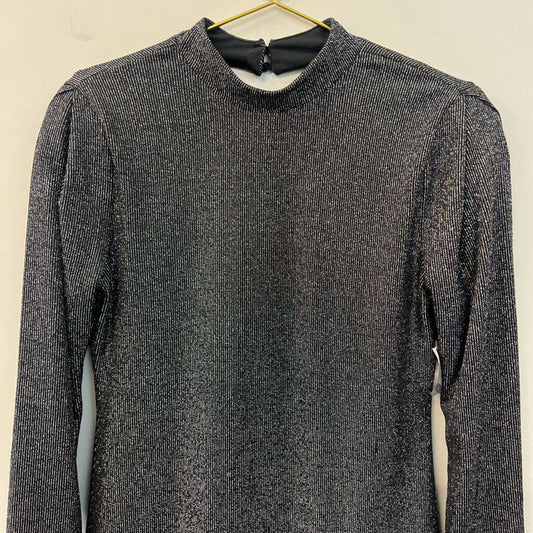 Versona Black/ Silver Shimmer Long Sleeve Mock Neck Dress Medium