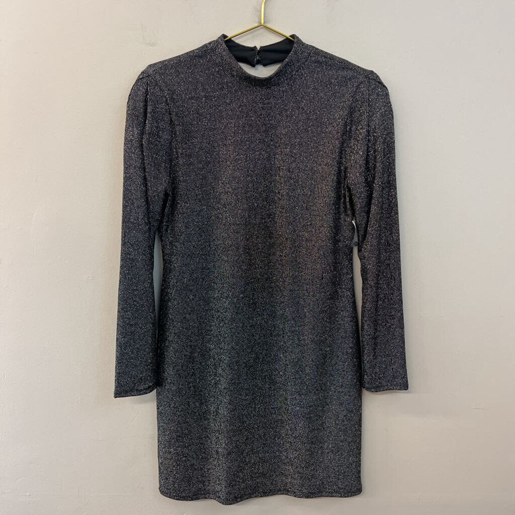 Versona Black/ Silver Shimmer Long Sleeve Mock Neck Dress Medium