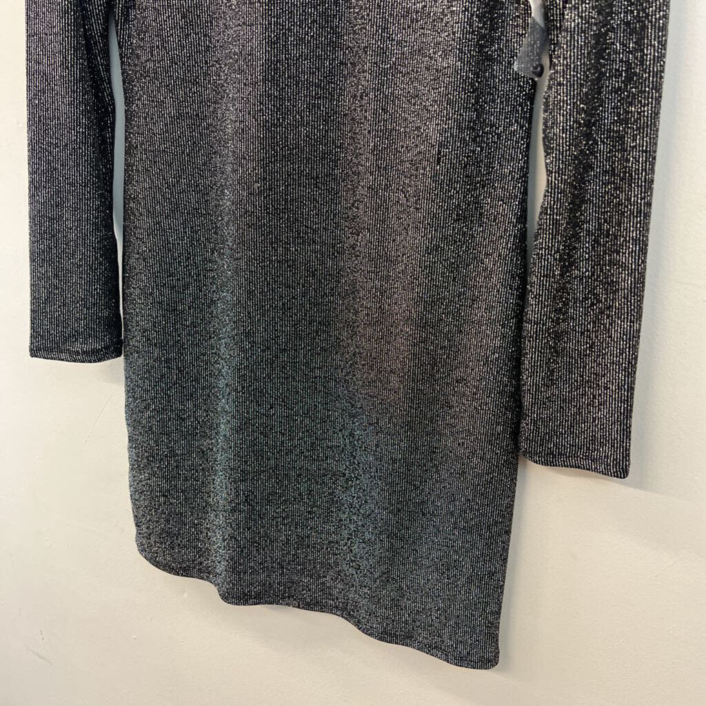 Versona Black/ Silver Shimmer Long Sleeve Mock Neck Dress Medium