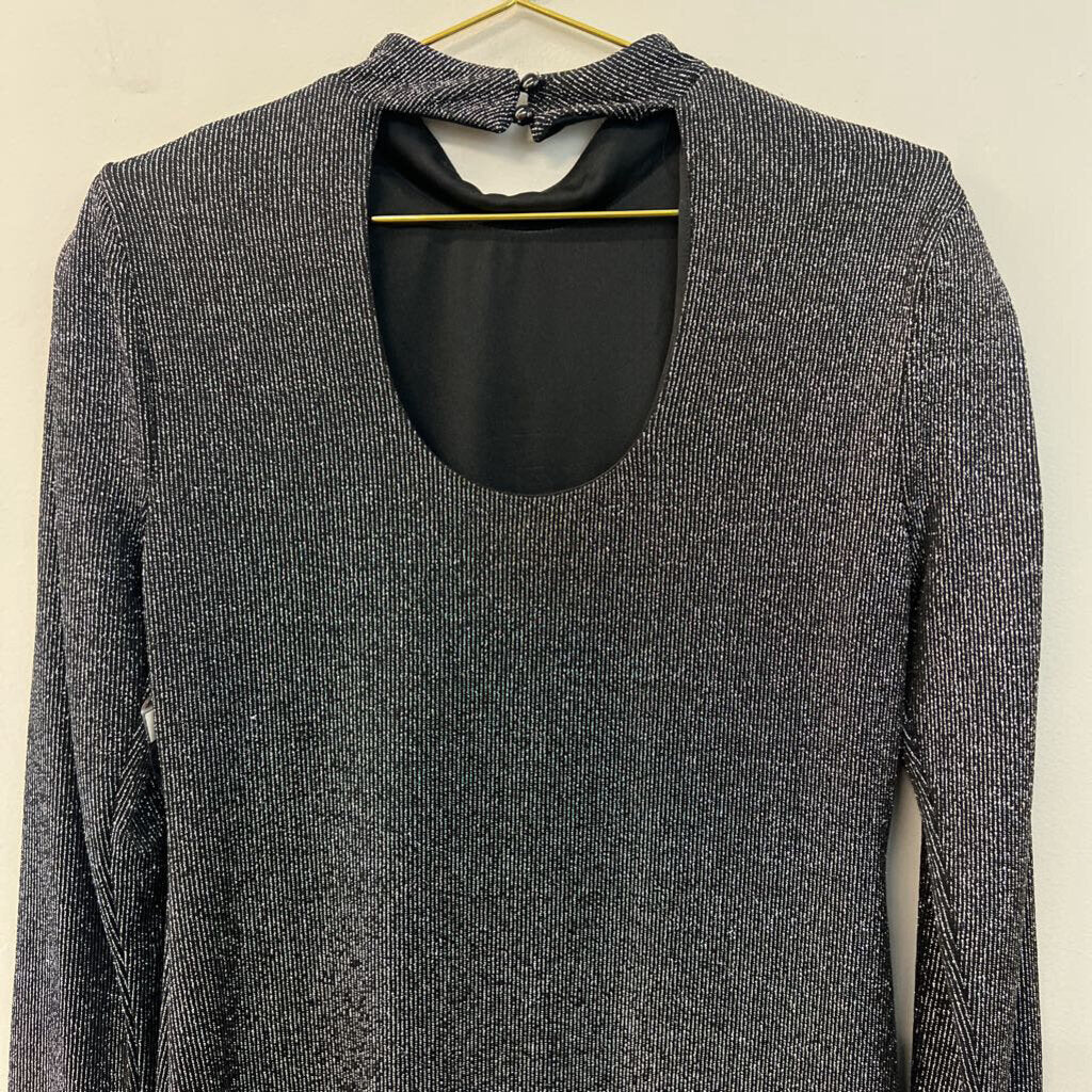 Versona Black/ Silver Shimmer Long Sleeve Mock Neck Dress Medium
