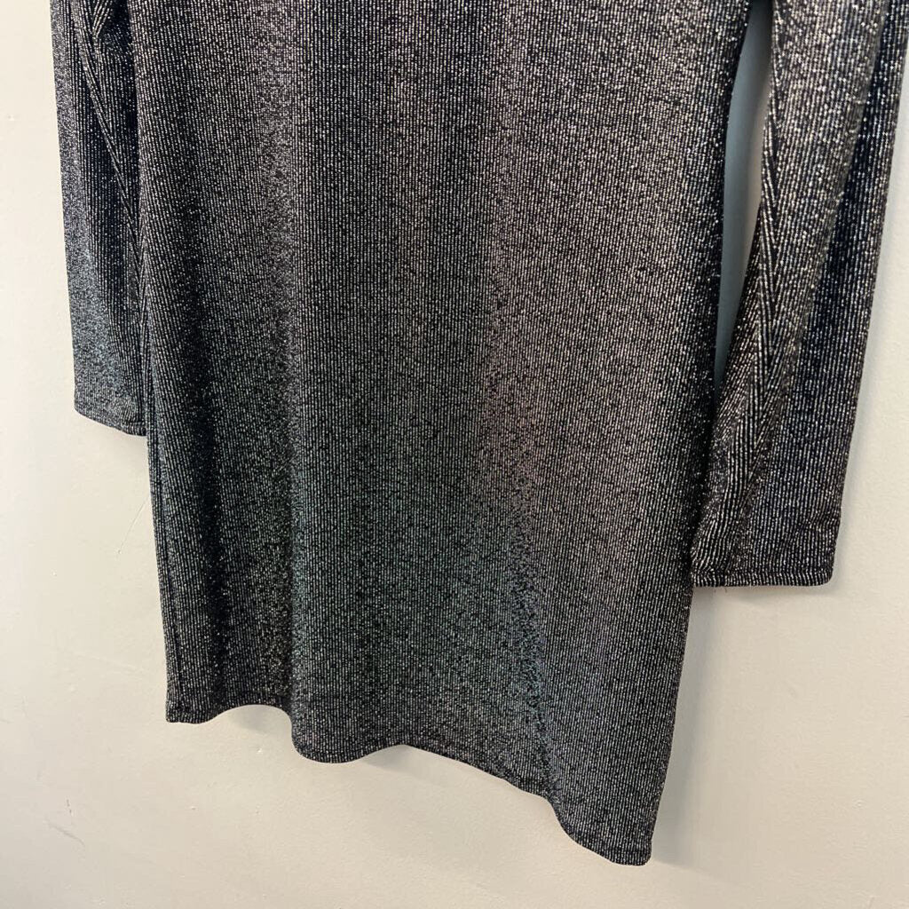 Versona Black/ Silver Shimmer Long Sleeve Mock Neck Dress Medium
