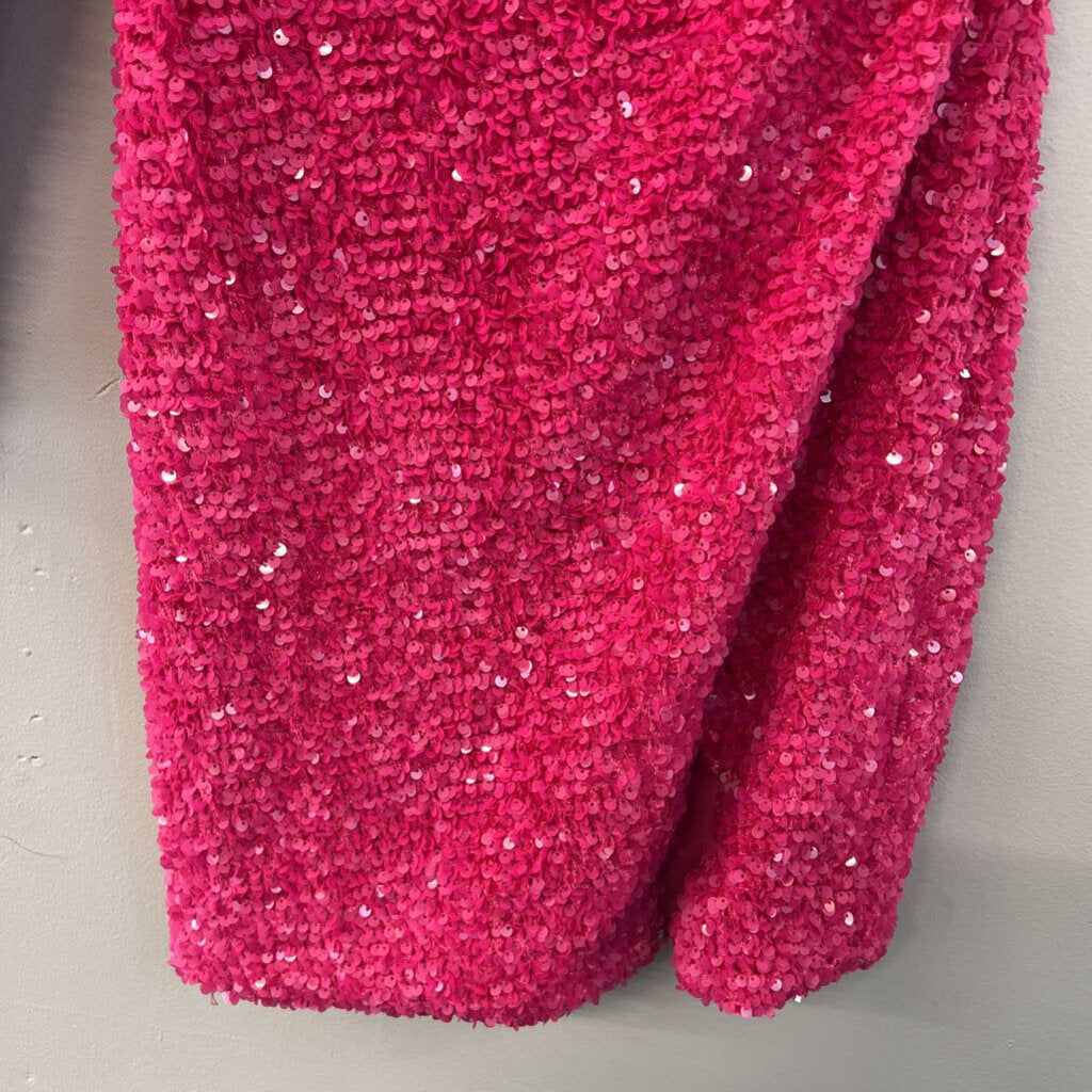 Berlinnova Pink Sequin One Shoulder Long Sleeve Short Formal Dress 4